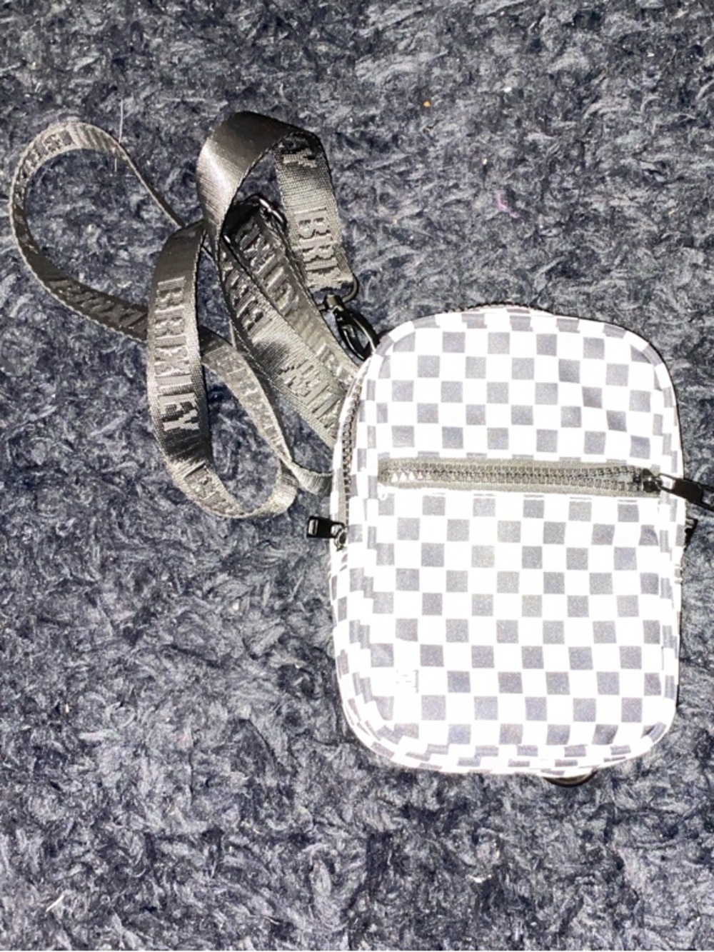Brixley Rally Checked Crossbody Mini Bag with Black Strap in Black and White